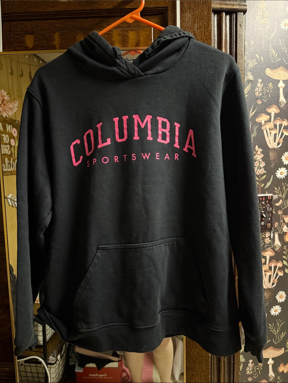 Columbia Black Crewneck Hoodie with Pink Logo